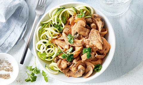 Creamy chicken stroganoff with zoodles