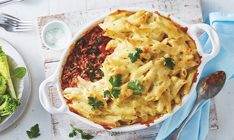 Creamy pasta and bolognese bake