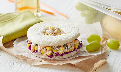 Creamy tuna and corn doughnut sandwiches