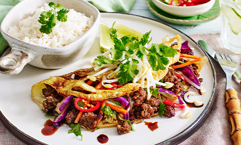 Crispy beef in egg nets