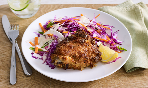 Crispy fried chicken with fennel and cabbage slaw