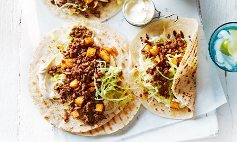 Curtis Stone's Beef and potato tacos