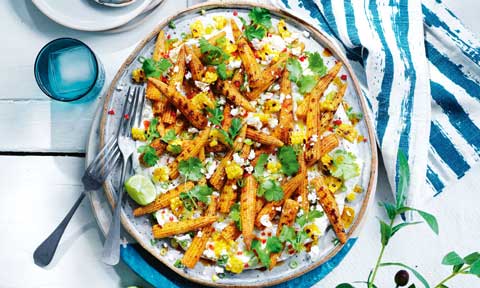 Charred baby corn with whipped fetta