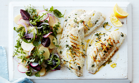 Garlic and thyme snapper with summer potato salad