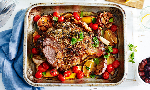 Greek lamb roast with oregano salt and skordalia