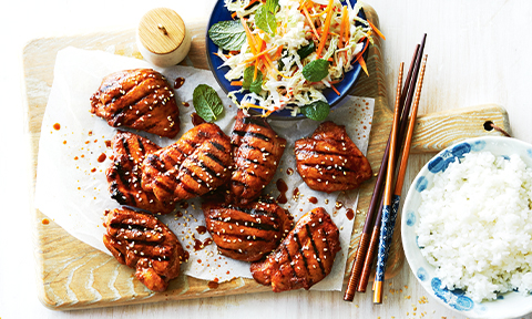 Korean chicken with pickled cabbage salad