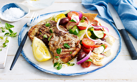 Lamb chops with Greek fattoush salad