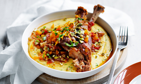 Lamb shanks with creamy parmesan polenta