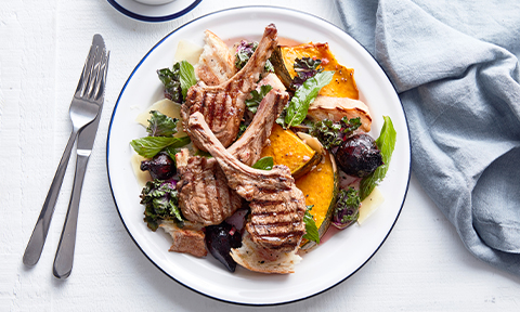 Lamb with beetroot and pumpkin salad