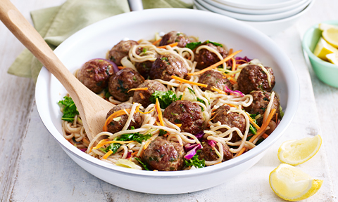 Lemon and ginger beef meatball stir-fry