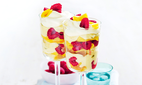 Mango, raspberry and passionfruit trifles