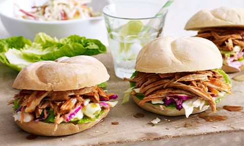 Maple pulled pork burgers with apple slaw