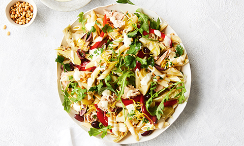 Mediterranean-style tuna pasta salad