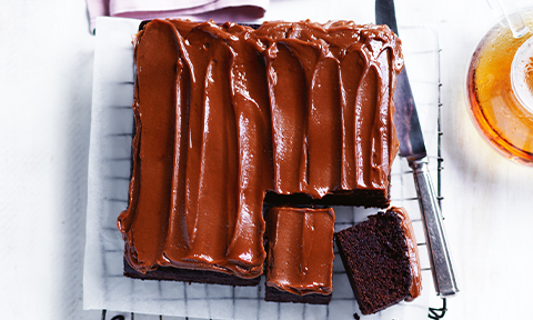 Melt and mix chocolate cake with ganache icing