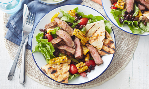 Mexican barbecue beef salad with lime dressing