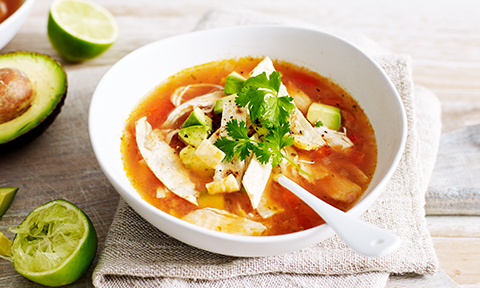 Mexican chicken soup with crispy tortilla strips