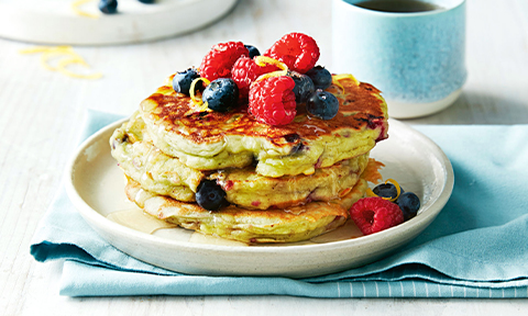 Mixed berry and avocado pancakes