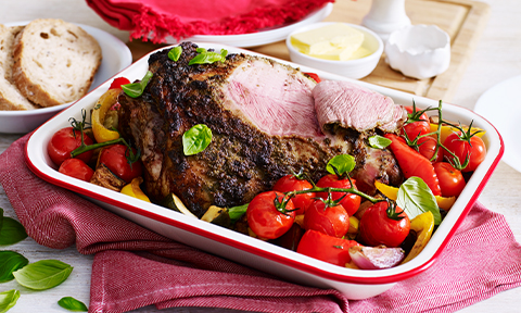 Pesto roast lamb with ratatouille