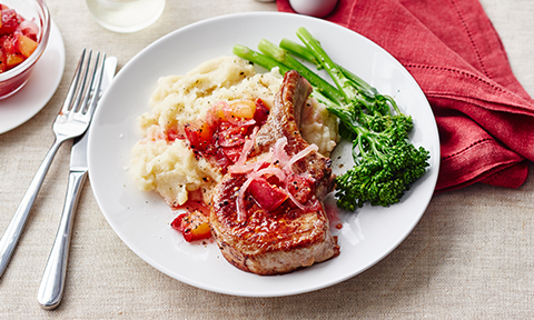 Pork cutlets with quick plum relish