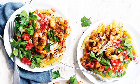 Prawn penne with fresh tomato salsa