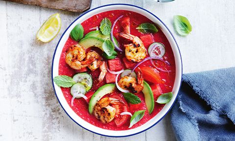 Curtis Stone's Prawn salad with watermelon gazpacho