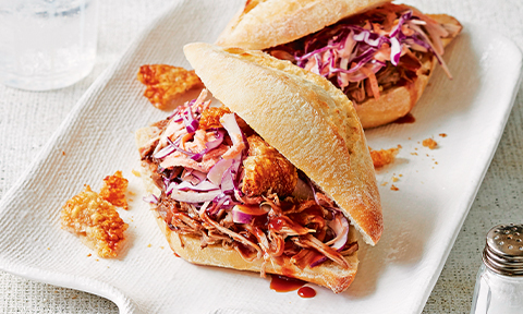 Pulled pork sandwiches with red cabbage slaw