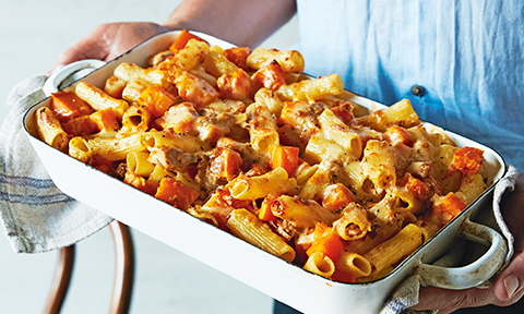 Pumpkin and tuna pasta bake