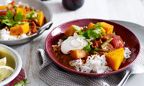 Pumpkin rogan josh with cumin raita