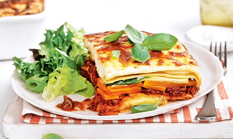 Rainbow veggie and beef lasagne