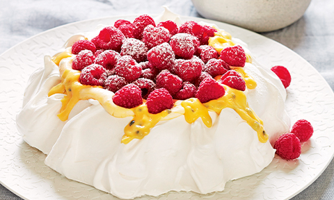 Raspberry and passionfruit pavlova