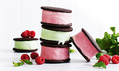 Raspberry ice-cream sandwiches