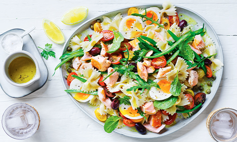 Salmon niçoise pasta salad