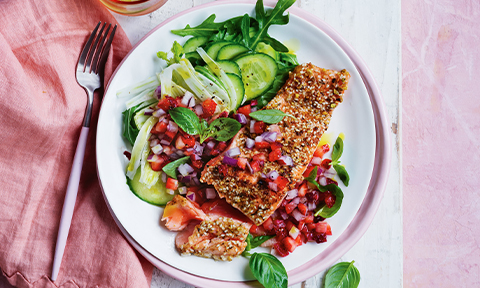Salmon with strawberry and basil salsa