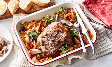 Slow-roasted lamb with beans