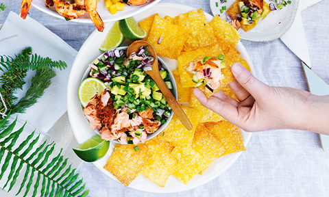 Smoked salmon and avocado wonton bites