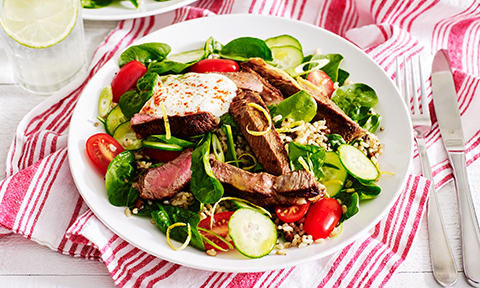 Smoky beef with ancient grain salad