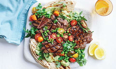 Smoky Lamb Pita and Pea Hommus Plate