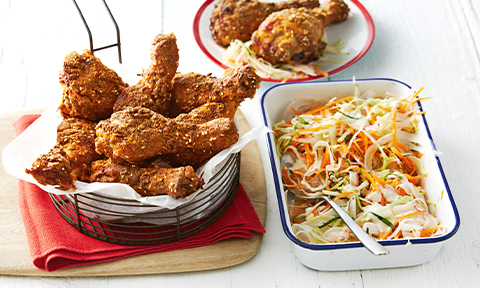 Spicy oven-baked chicken with slaw
