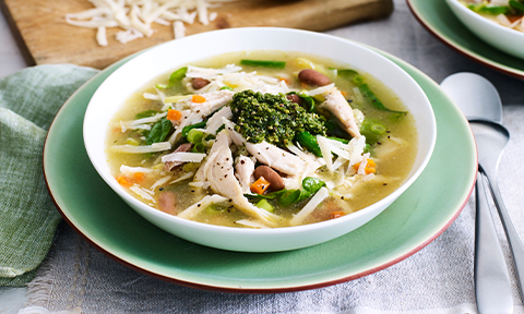 Spring vegetable and chicken broth
