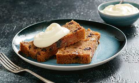 Sticky orange carrot cake pudding with mascarpone cream