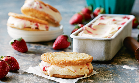 Strawberry shortcake ice-cream sandwiches