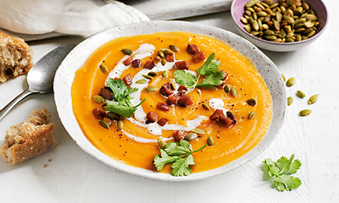Sweet Potato Soup with Chorizo Croutons