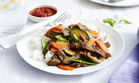 Tamari beef and vegetable stir-fry