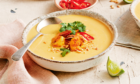 Thai pumpkin soup with prawns