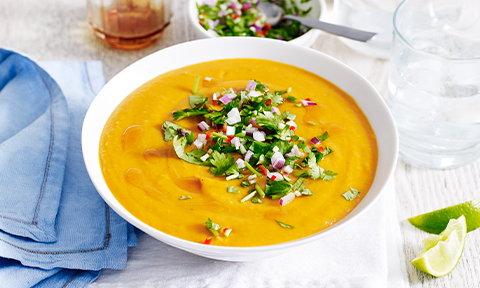 Thai sweet potato soup with coriander sprinkle