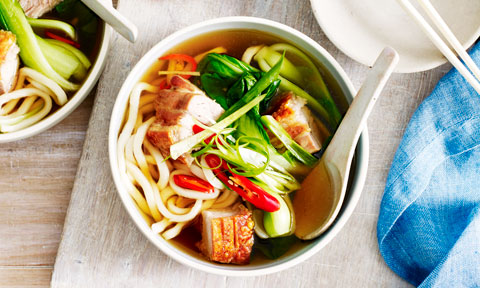 Udon Noodle Soup With Crispy Pork Belly