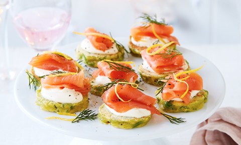 Zucchini and Pea Fritters with Smoked Salmon