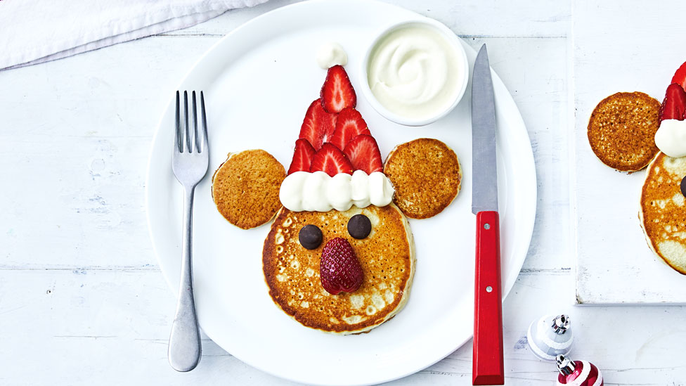 Koala Santa pancakes made of straberries, yoghurt and choc buttons