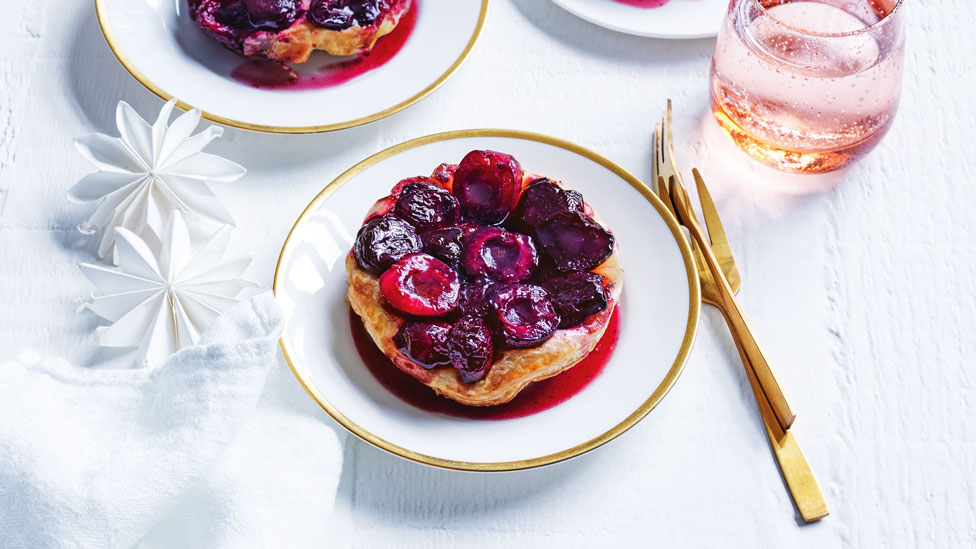 Mini tarte tatins with cherries on top