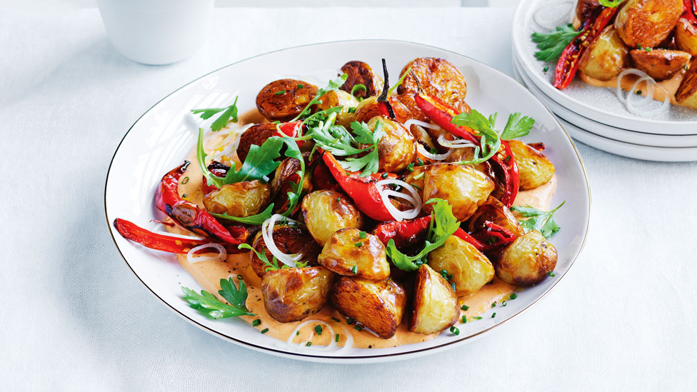 Curtis’ patatas bravas salad with chillies and shallot
